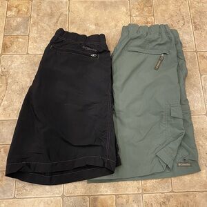 Mens Columbia Omni Shade Hiking Shorts Belted Packable Black Green Sz M